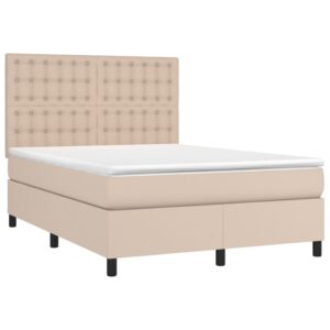 Κρεβάτι Boxspring με Στρώμα Καπουτσίνο 140x200εκ.από Συνθ.Δέρμα