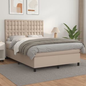 Κρεβάτι Boxspring με Στρώμα Καπουτσίνο 140x200εκ.από Συνθ.Δέρμα