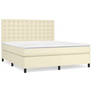 Κρεβάτι Boxspring με Στρώμα Κρεμ 180x200 εκ. Συνθετικό Δέρμα