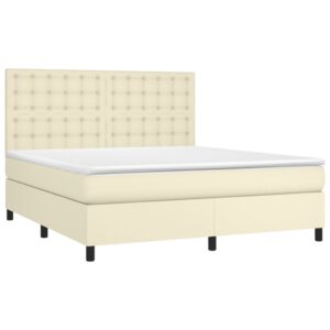 Κρεβάτι Boxspring με Στρώμα Κρεμ 180x200 εκ. Συνθετικό Δέρμα