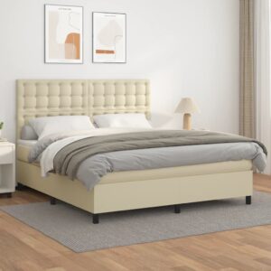 Κρεβάτι Boxspring με Στρώμα Κρεμ 180x200 εκ. Συνθετικό Δέρμα