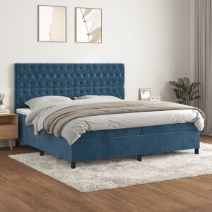 Κρεβάτι Boxspring με Στρώμα Σκούρο Μπλε 200x200 εκ. Βελούδινο