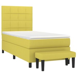 Κρεβάτι Boxspring με Στρώμα Ανοιχτό Πράσινο 90x190εκ Υφασμάτινο