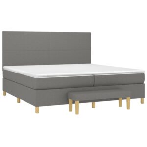 Κρεβάτι Boxspring με Στρώμα Σκούρο Γκρι 200x200 εκ. Υφασμάτινο