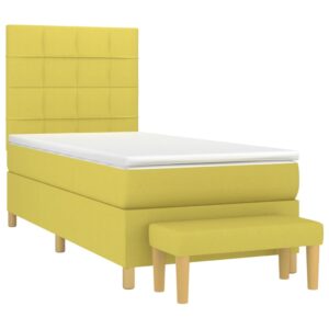 Κρεβάτι Boxspring με Στρώμα Ανοιχτό Πράσινο 90x190εκ Υφασμάτινο