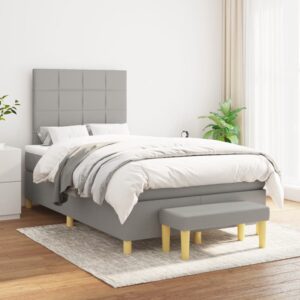 Κρεβάτι Boxspring με Στρώμα Ανοιχτό Γκρι 120x200 εκ. Υφασμάτινο