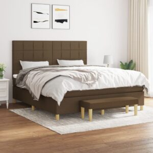 Κρεβάτι Boxspring με Στρώμα Σκούρο Καφέ 160x200 εκ Υφασμάτινο