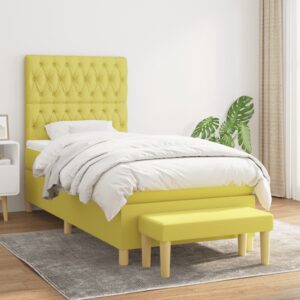 Κρεβάτι Boxspring με Στρώμα Ανοιχτό Πράσινο 90x190εκ Υφασμάτινο