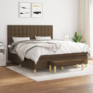 Κρεβάτι Boxspring με Στρώμα Σκούρο Καφέ 160x200 εκ Υφασμάτινο