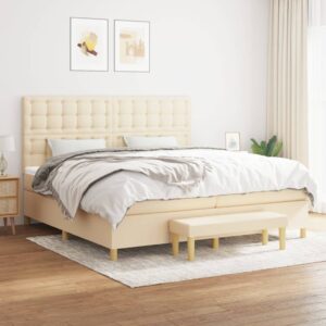 Κρεβάτι Boxspring με Στρώμα Κρεμ 200x200 εκ. Υφασμάτινο