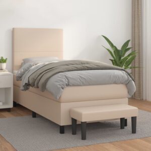 Κρεβάτι Boxspring με Στρώμα Καπουτσίνο 90x190εκ.από Συνθ. Δέρμα