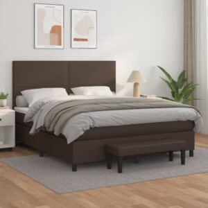 Κρεβάτι Boxspring με Στρώμα Καφέ 160x200εκ. από Συνθετικό Δέρμα