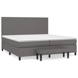 Κρεβάτι Boxspring με Στρώμα Γκρι 200x200 εκ. Συνθετικό Δέρμα