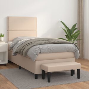 Κρεβάτι Boxspring με Στρώμα Καπουτσίνο 90x190εκ.από Συνθ. Δέρμα