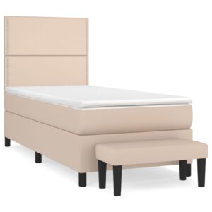 Κρεβάτι Boxspring με Στρώμα Καπουτσίνο 90x200εκ.από Συνθ. Δέρμα