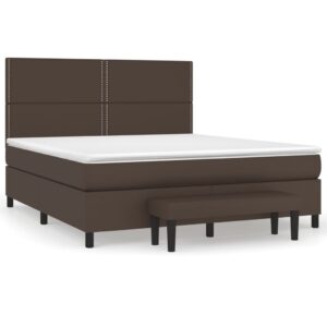 Κρεβάτι Boxspring με Στρώμα Καφέ 160x200εκ. από Συνθετικό Δέρμα