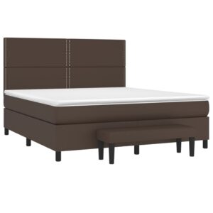 Κρεβάτι Boxspring με Στρώμα Καφέ 160x200εκ. από Συνθετικό Δέρμα