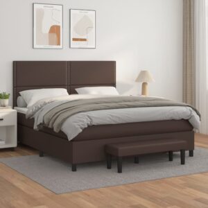 Κρεβάτι Boxspring με Στρώμα Καφέ 160x200εκ. από Συνθετικό Δέρμα