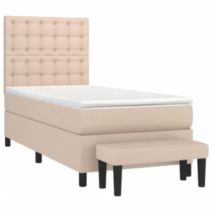 Κρεβάτι Boxspring με Στρώμα Καπουτσίνο 90x190εκ.από Συνθ. Δέρμα