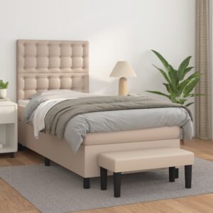 Κρεβάτι Boxspring με Στρώμα Καπουτσίνο 90x190εκ.από Συνθ. Δέρμα