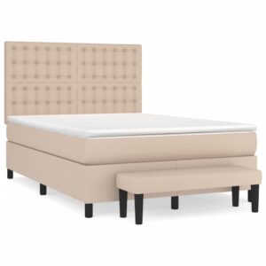 Κρεβάτι Boxspring με Στρώμα Καπουτσίνο 140x200εκ.από Συνθ.Δέρμα