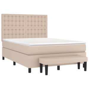 Κρεβάτι Boxspring με Στρώμα Καπουτσίνο 140x200εκ.από Συνθ.Δέρμα