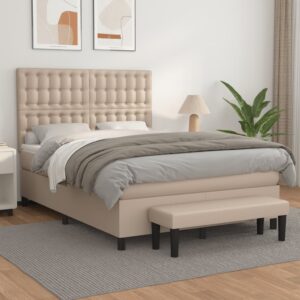 Κρεβάτι Boxspring με Στρώμα Καπουτσίνο 140x200εκ.από Συνθ.Δέρμα