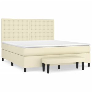 Κρεβάτι Boxspring με Στρώμα Κρεμ 180x200 εκ. Συνθετικό Δέρμα