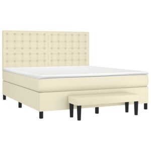 Κρεβάτι Boxspring με Στρώμα Κρεμ 180x200 εκ. Συνθετικό Δέρμα