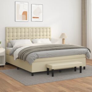 Κρεβάτι Boxspring με Στρώμα Κρεμ 180x200 εκ. Συνθετικό Δέρμα