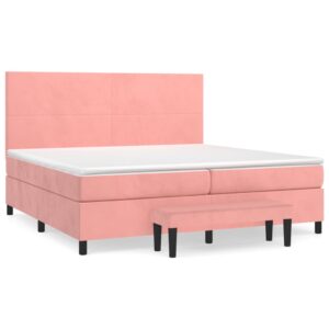 Κρεβάτι Boxspring με Στρώμα Ροζ 200x200 εκ. Βελούδινο