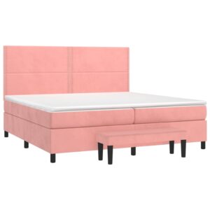 Κρεβάτι Boxspring με Στρώμα Ροζ 200x200 εκ. Βελούδινο