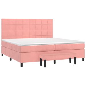 Κρεβάτι Boxspring με Στρώμα Ροζ 200x200 εκ. Βελούδινο