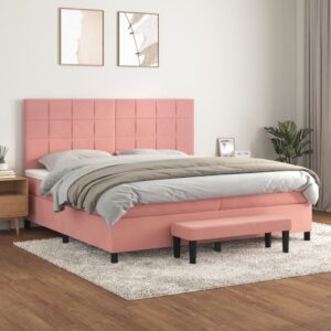 Κρεβάτι Boxspring με Στρώμα Ροζ 200x200 εκ. Βελούδινο