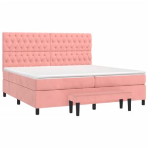 Κρεβάτι Boxspring με Στρώμα Ροζ 200x200 εκ. Βελούδινο