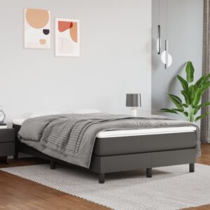 Κρεβάτι Boxspring με Στρώμα Γκρι 120x200εκ. από Συνθετικό Δέρμα