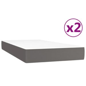 Κρεβάτι Boxspring με Στρώμα Γκρι 200x200 εκ. Συνθετικό Δέρμα