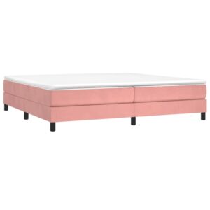 Κρεβάτι Boxspring με Στρώμα Ροζ 200x200 εκ. Βελούδινο