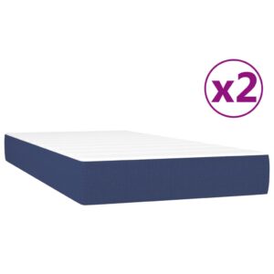 Κρεβάτι Boxspring με Στρώμα Μπλε 200x200 εκ. Υφασμάτινο