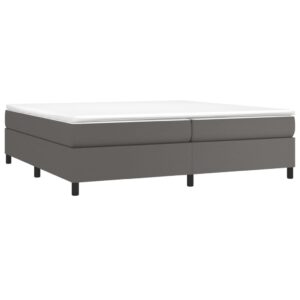 Κρεβάτι Boxspring με Στρώμα Γκρι 200x200 εκ. Συνθετικό Δέρμα