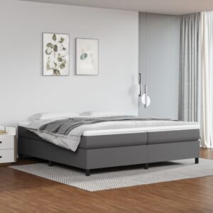 Κρεβάτι Boxspring με Στρώμα Γκρι 200x200 εκ. Συνθετικό Δέρμα