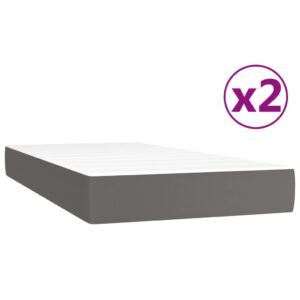 Κρεβάτι Boxspring με Στρώμα Γκρι 200x200 εκ. Συνθετικό Δέρμα