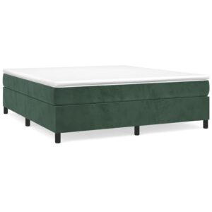 Κρεβάτι Boxspring με Στρώμα Σκούρο Πράσινο 200x200εκ. Βελούδινο