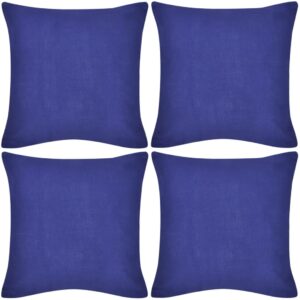 130921 4 Blue Cushion Covers Cotton 80 x 80 cm