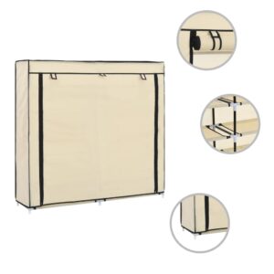 282433  Shoe Cabinet with Cover Cream 115x28x110 cm Fabric