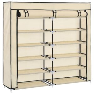 282433  Shoe Cabinet with Cover Cream 115x28x110 cm Fabric