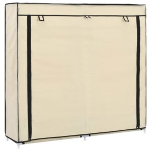 282433  Shoe Cabinet with Cover Cream 115x28x110 cm Fabric