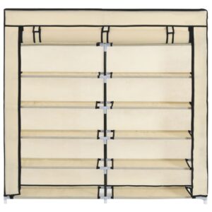 282433  Shoe Cabinet with Cover Cream 115x28x110 cm Fabric