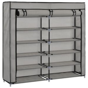 282434  Shoe Cabinet with Cover Grey 115x28x110 cm Fabric