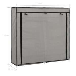 282434  Shoe Cabinet with Cover Grey 115x28x110 cm Fabric